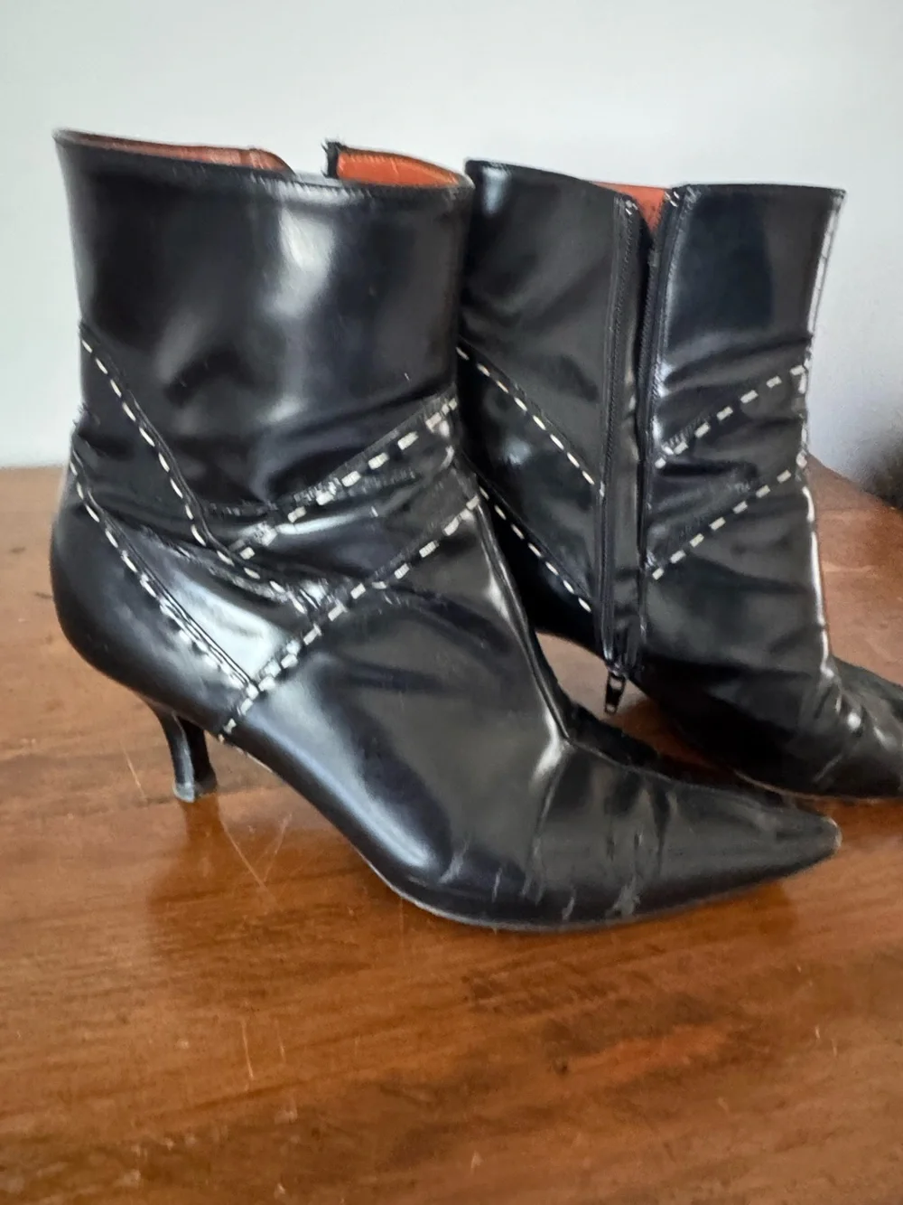 Vintage Salvatore Ferragamo Black Pointed Kitten Heel Ankle Boots
